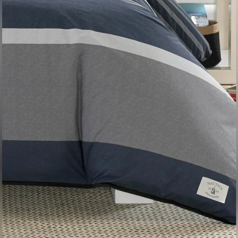 Nautica Rendon Cotton Grey Duvet Cover Set Queen